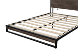 Platform Queen Bed with Electrical Sockets, Fast Assemble Design