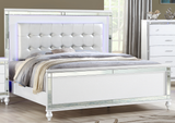 Sterling King Size Upholstered LED Bed made with wood in White Color