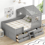 Full Size House Low Loft Bed with Four Drawers - Gray- by Lissie Lou