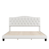 Regal King Size Upholstered Platform Bed with Saddle Curved Headboard in Beige