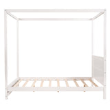 Queen Size Canopy Platform Bed with Headboard and Support Legs,White