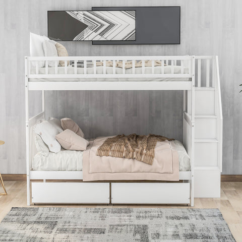 Full Over Full Bunk Bed with Two Drawers and Storage - Elegant White- by Lissie Lou