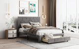 Full Size Storage Bed - Velvet Upholstered Platform with Big Drawer- Grey- by Lissie Lou