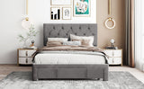 Full Size Storage Bed - Velvet Upholstered Platform with Big Drawer- Grey- by Lissie Lou