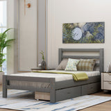 Wood platform bed With Two Drawers, Twin- Gray