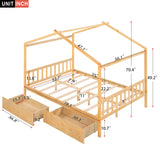 Full Size House Platform Bed with Two Drawers, Headboard, Footboard, and Roof Design - Natural- by Lissie Lou