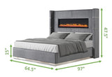 Lizelle Upholstery Wooden Queen Bed with Ambient lighting in Gray Velvet Finish