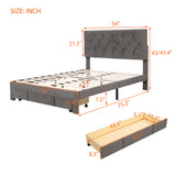 Full Size Storage Bed - Velvet Upholstered Platform with Big Drawer- Grey- by Lissie Lou