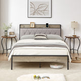 Full Size Bed Frame with Charging Station - Grey- by Lissie Lou- 83.1'' L x 56.1'' W x 39.2'' H