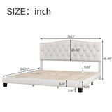 Regal King Size Upholstered Platform Bed with Saddle Curved Headboard in Beige