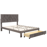 Full Size Storage Bed - Velvet Upholstered Platform with Big Drawer- Grey- by Lissie Lou