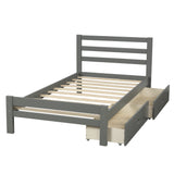 Wood platform bed With Two Drawers, Twin- Gray