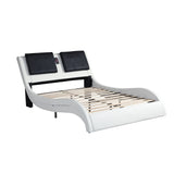 Multi-Feature Faux Leather Platform Bed Frame - LED, Bluetooth, Massage, Queen - White